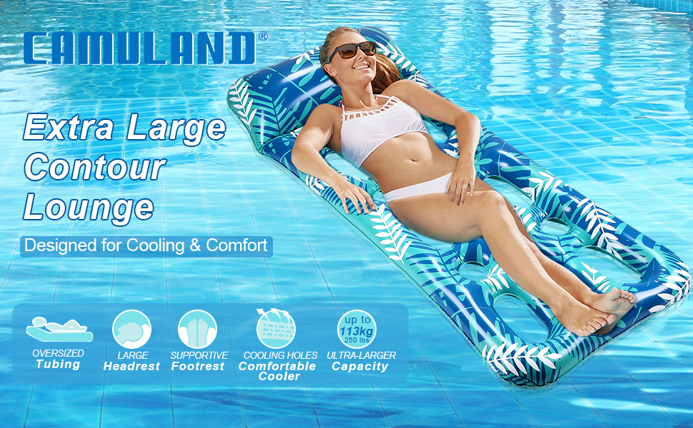 Inflatable Pool Lounge Float, CAMULAND 70 Inches X 30 Inches Inflatable