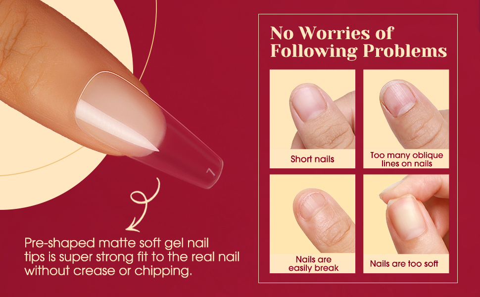 504PCS Half Matte Medium Coffin Nail Tips,ROSALIND Full Cover Fake Nails Acrylic