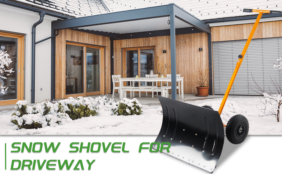 Snow Pusher Snow Shovel Push Plow Snow Shovel with Wheels