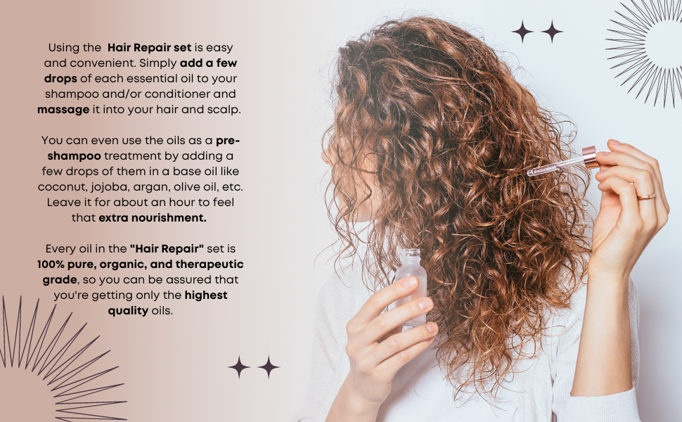 Adding few drops of the oils in shampoo, conditioner or in base oil as a pre-shampoo mask