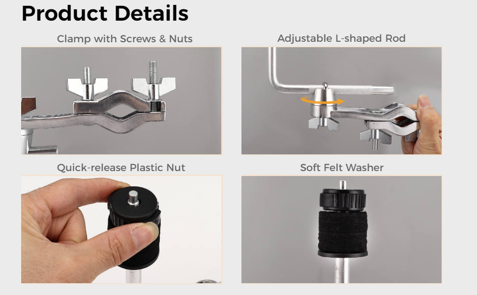 Cymbal Extension Arm, Cymbal Extension L Rod with Clamp