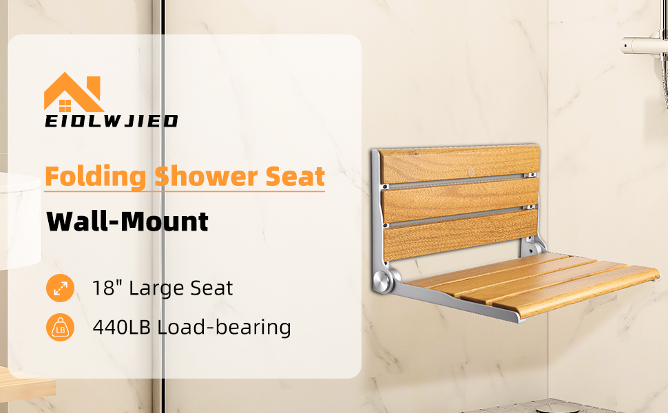 Folding Teak Shower Seat Bench Wall Mounted, Space Saving
