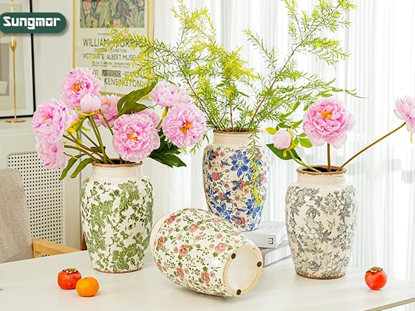 Amazon.com: Sungmor Ceramic Flower Vase, Vintage Ice Cracked Glaze