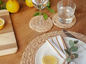Natural Braided Placemat Heat Resistant Extra Wide Boho Placemats Farmhouse Wipeable Wicker Outdoor