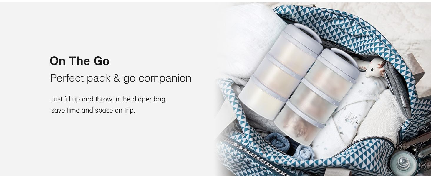 stackable formula dispenser for trip diaper bag on the go companion container protein powder