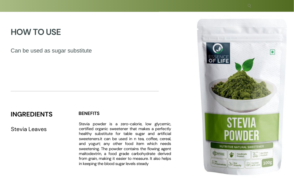 Essence of Life Premium Stevia Powder Best For Joints Pain 100gm