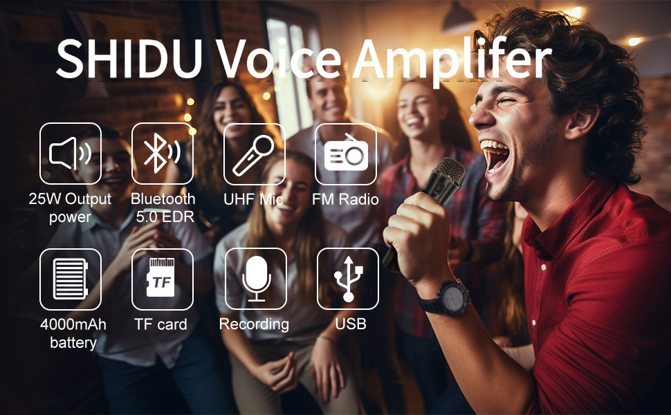 SHIDU Voice Amplifier, 25W Portable Speaker with UHF