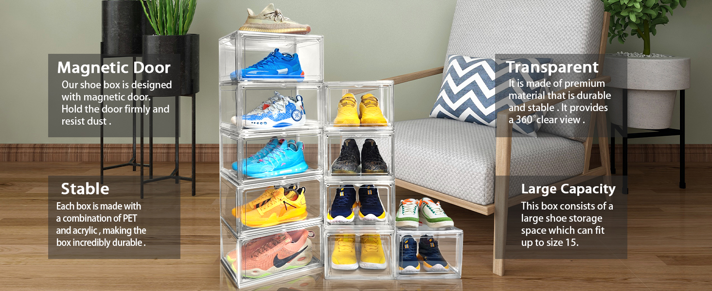 DAYOOH 10 Pack Clear Shoe Boxes Sneaker Storage for