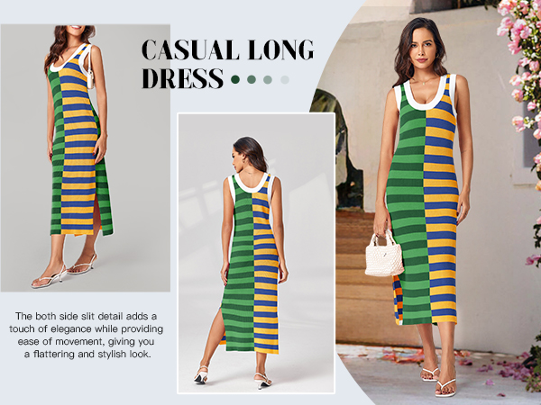 Wenrine Womens Summer Striped Dress Sleeveless Knitted