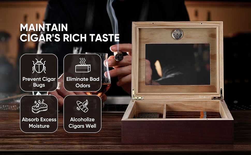 SWEWARM Humidor Cigar Box with Hygrometer, Wood Cigar