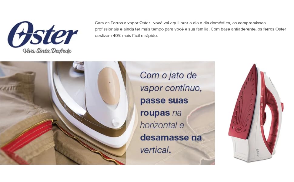 Ferro de Passar a Vapor Oster Antiaderente, 110V, Champagne/Branco