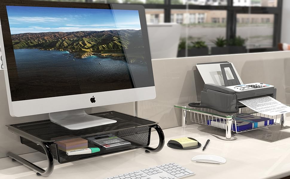 SimpleHouseware Monitor Stand Riser with Drawer Organizer, Mesh