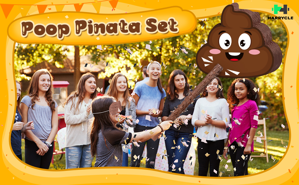 Harrycle Poop Pinata Set Included Brown Funny Poop Pinata Black Yellow Pinatas Stick