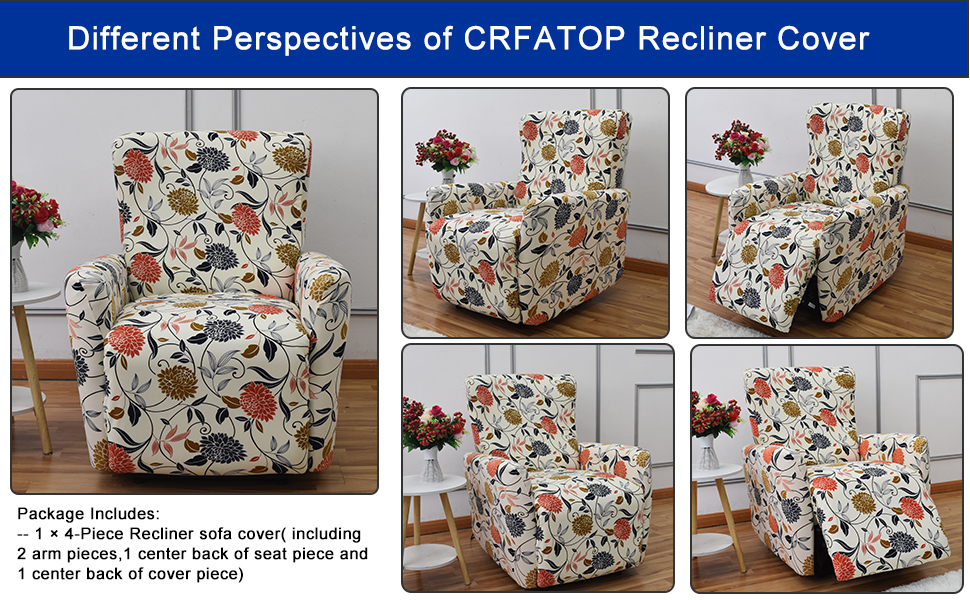 CRFATOP Stretch Recliner Cover 4Pieces 1Seat Recliner