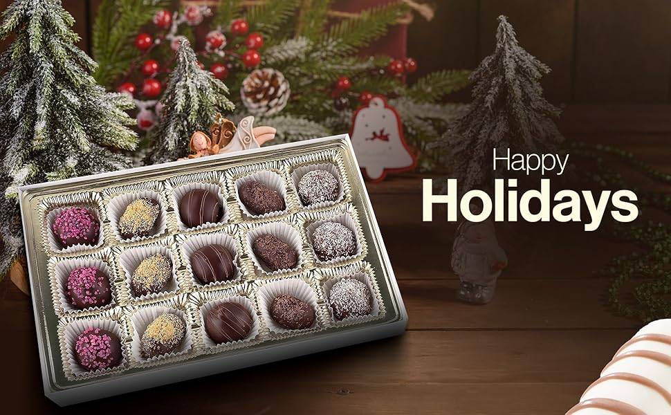 Holiday Xmas Chocolate Gift Box - Delicious Kosher Dairy Free, Egg Free Vegan Friendly Chocolates 