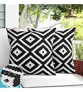 Adabana Outdoor Waterproof Boho Pillow Covers 18x18 Decorative Black and White Outdoor Throw Pill...
