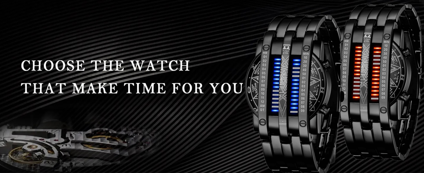 Creative Mens Binary Matrix Blue LED Digital Watch 