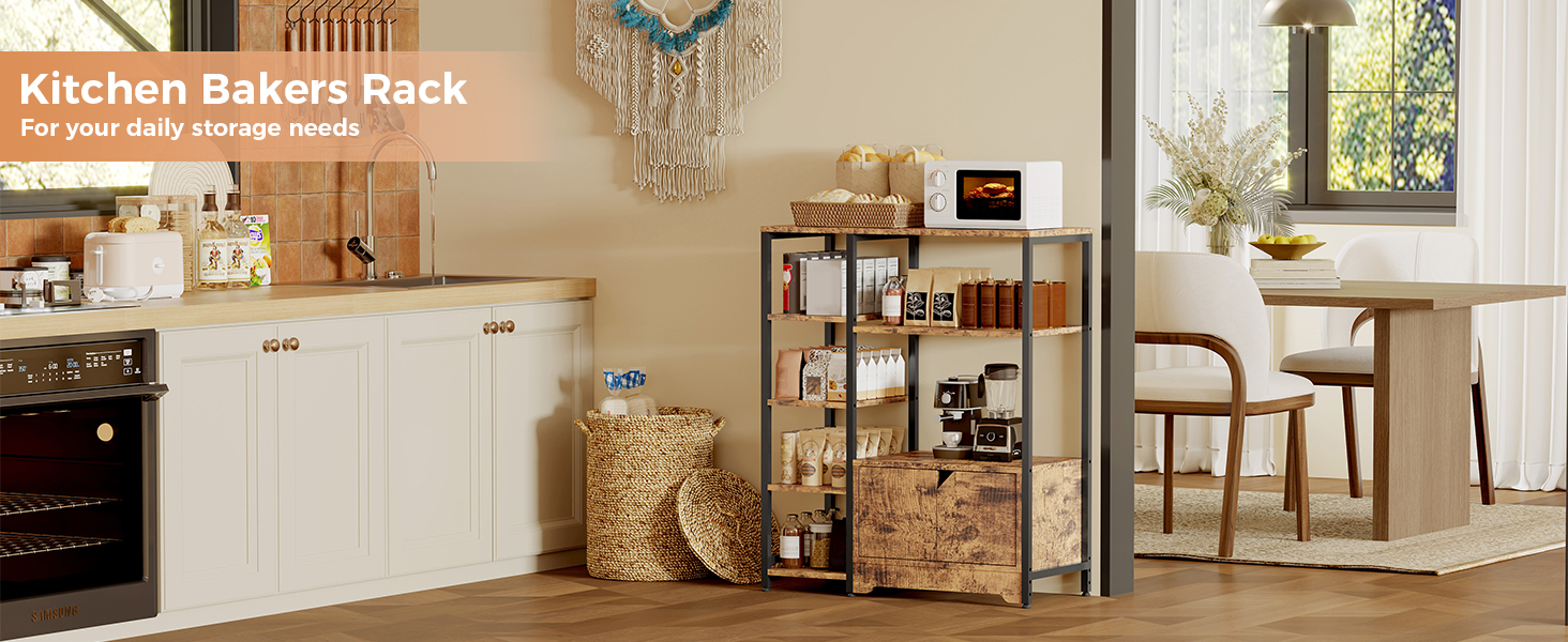 Bakers Rack with Storage Cabinets