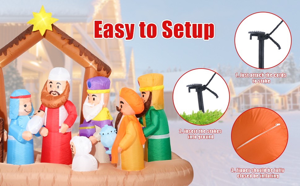 7FT Christmas Inflatables Nativity of Jesus Blow Up Yard Decorations