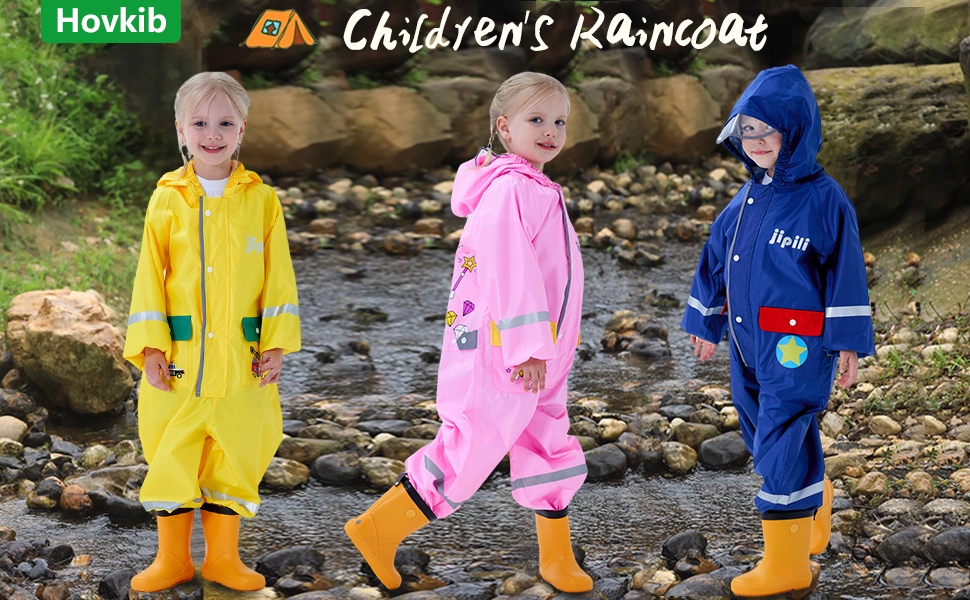 KidsRaincoats Girls Boys Puddle Suit Waterproof All In One Rainsuit Children Hooded Rain Coat