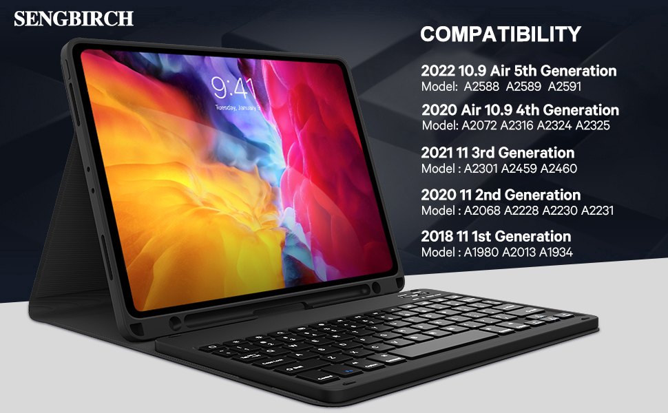 SENGBIRCH iPad Pro 11 Case with Keyboard, iPad Air 5th Generation Case