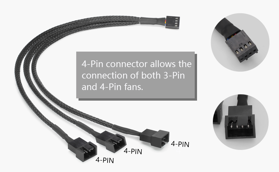 Gavemi Fan Splitter, PWM 4 Pin PC Case Fan Splitter Adapter Cable Compatible 3 Pin