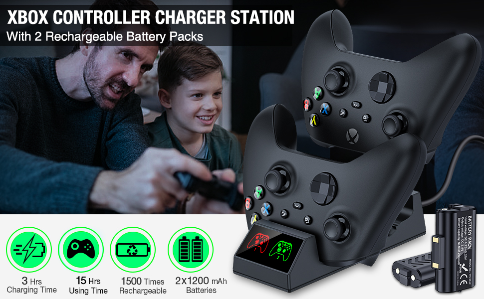 Controller Charge Station with 2x1200mAh Rechargeable