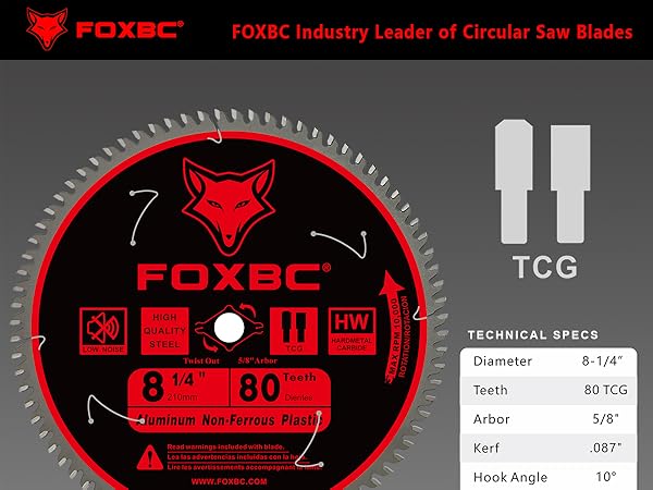 FOXBC 8-1/4 Inch Metal Cutting Table Saw Blade 80-Tooth TCG