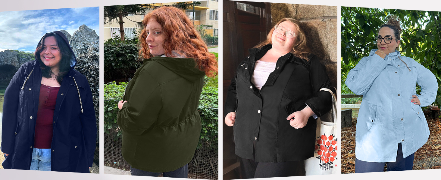 FOREYOND Plus Size Rain Jacket for Women with Hood Long
