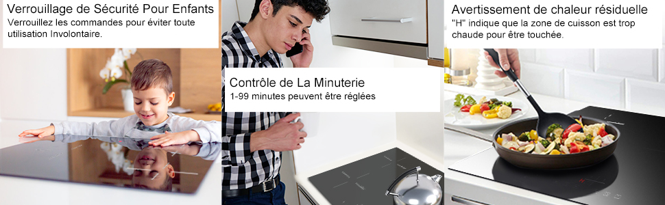 Karinear Plaque Induction 3 Foyer, Plaque De Cuisson Induction Encastrable, Plaque à Induction Avec Commande Tactile, Fonction Boost, Minuteur, Verrouillage D'enfant, Fil Dur, Pas De Prise, 5200W, Noi 14 1