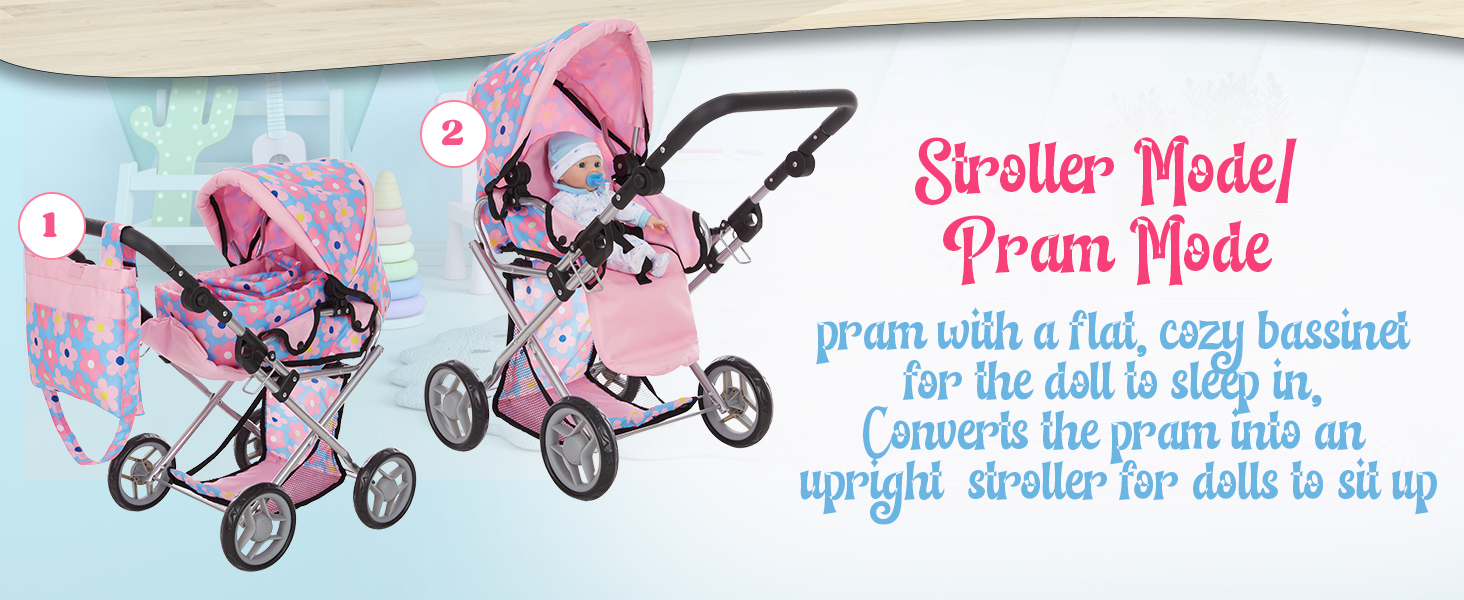 baby doll stroller convertible dolls girls kids toy toddler carriage realistic accessories dolls
