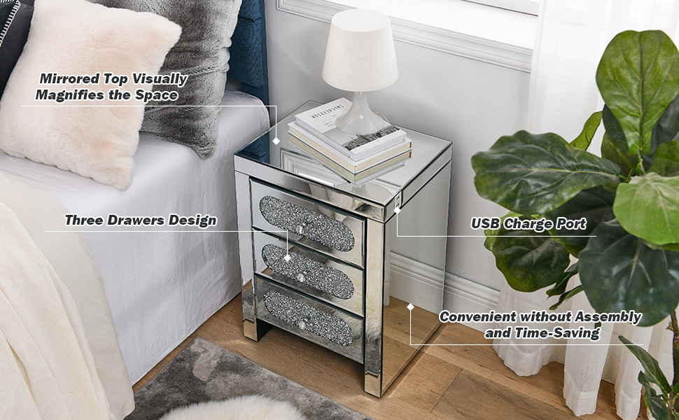 COSVALVE Set of 2 Mirrored End Table, with USB Charging