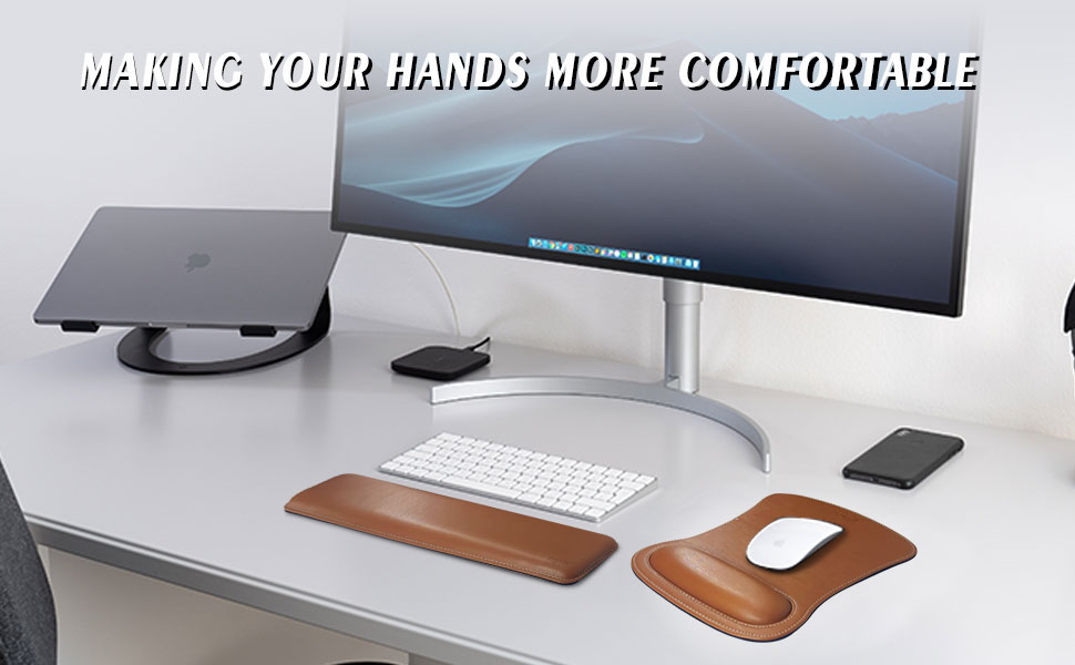 Cacoy Ergonomic PU Leather Keyboard Wrist Rest and Mouse