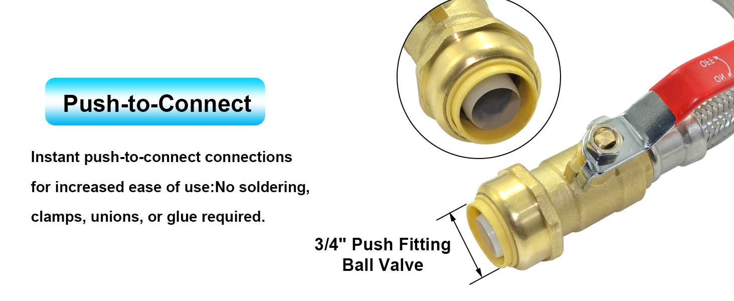 Stainless Steel Braided Flexible Water Heater Connector, Push To