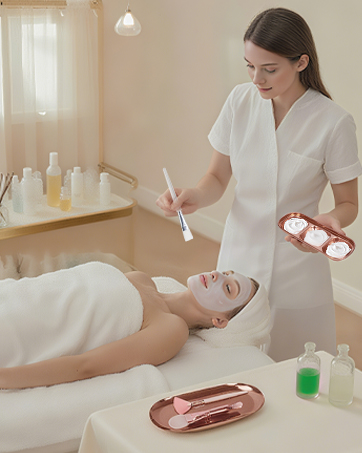 3-compartment tray, skincare tray and mask brush