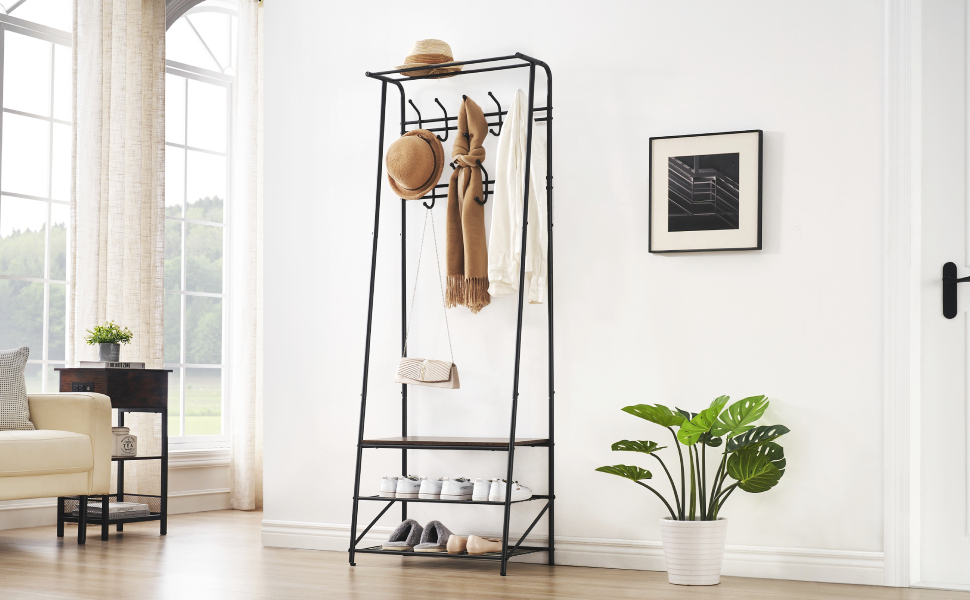 JyaamiZz 3in1 Entryway Coat Rack with Shoe Bench, Hall