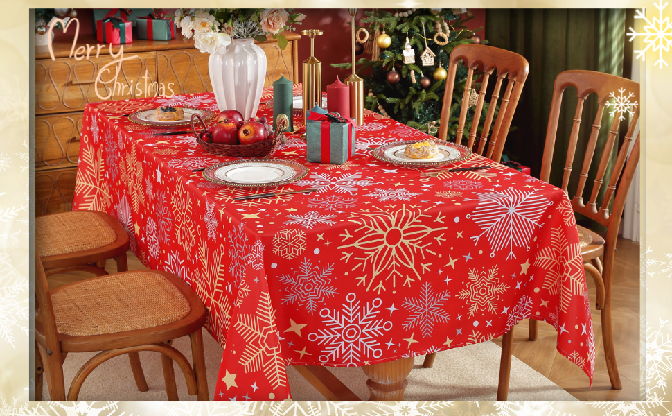 Honellaty Red Christmas Tablecloth for Rectangle table