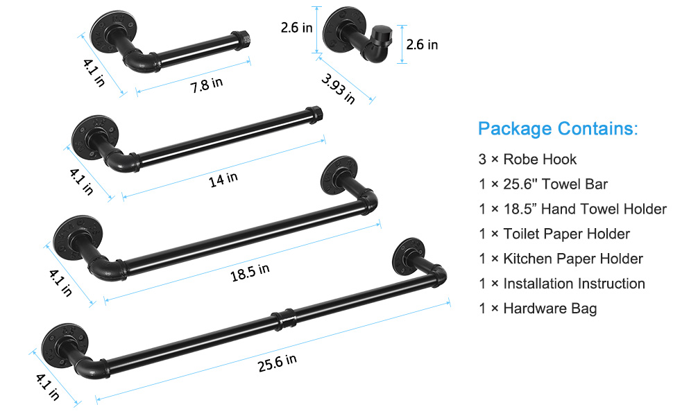 Bathroom Hardware Set Industrial Pipe Towel Holder Set 7