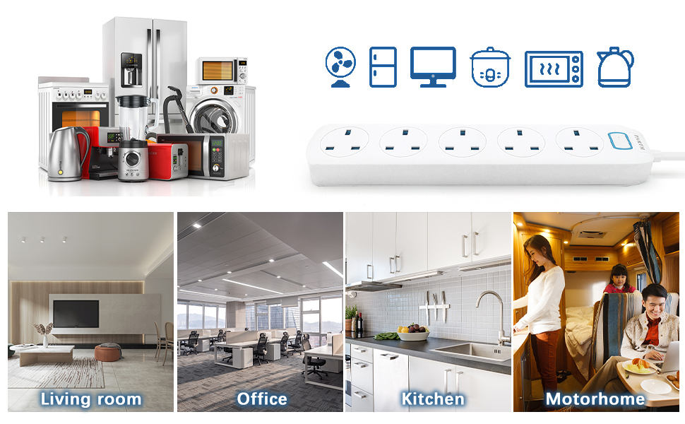 PARTH 5M Cable Extension Lead 5 Way Switched Protect Extension Plug