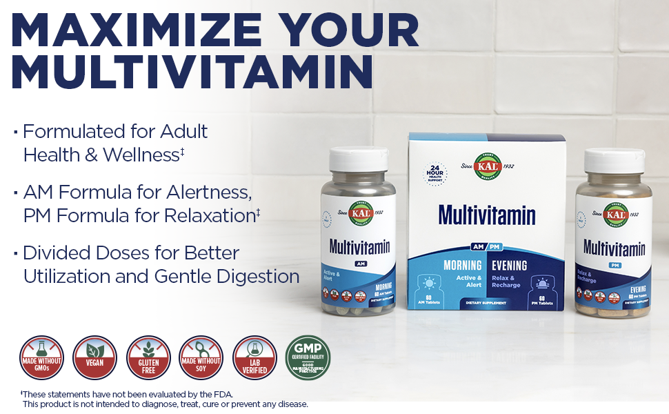 KAL Universal AM/PM Multivitamin - Maximize your Multivitamin - Formulated for Health & Wellness