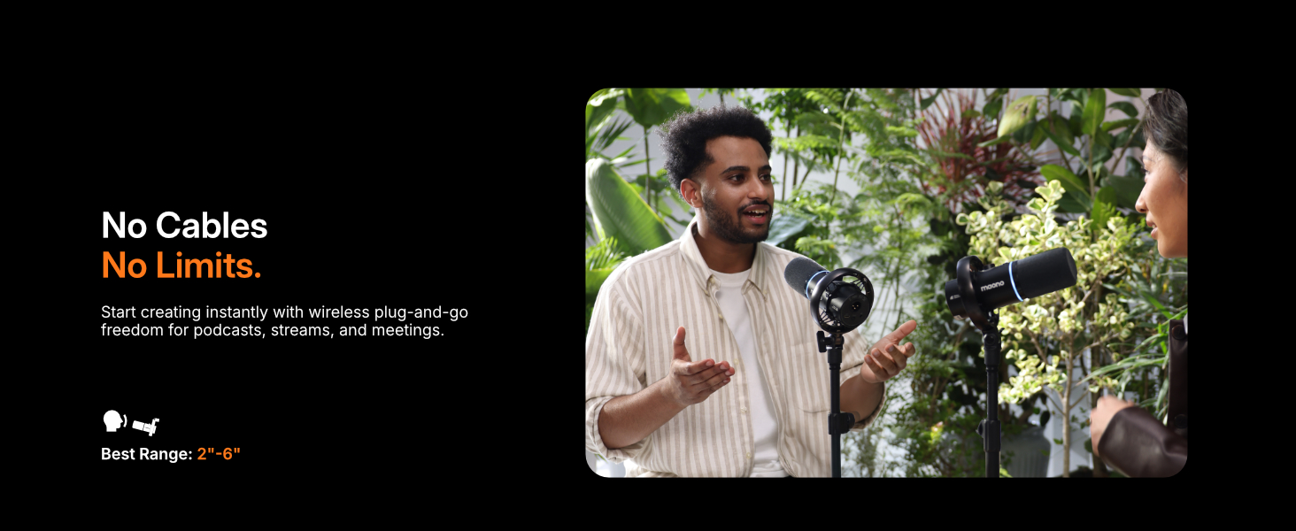 MAONO Wireless Dynamic Microphone for PC, XLR/USB Podcast Mic for Vocal Recording(PD200WT)