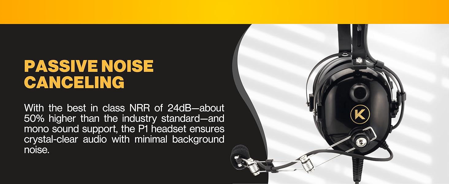 Kore pilot headset is equipped with electret noise-canceling microphone with preamp on 360 flex boom