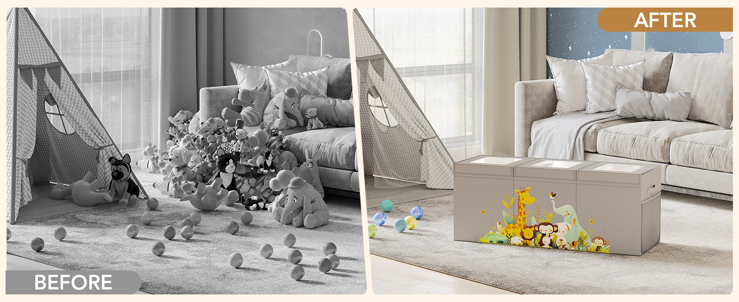 135L Toy Boxes for Boys, Girls, Clothes, Nursery, Living Room (Grey)