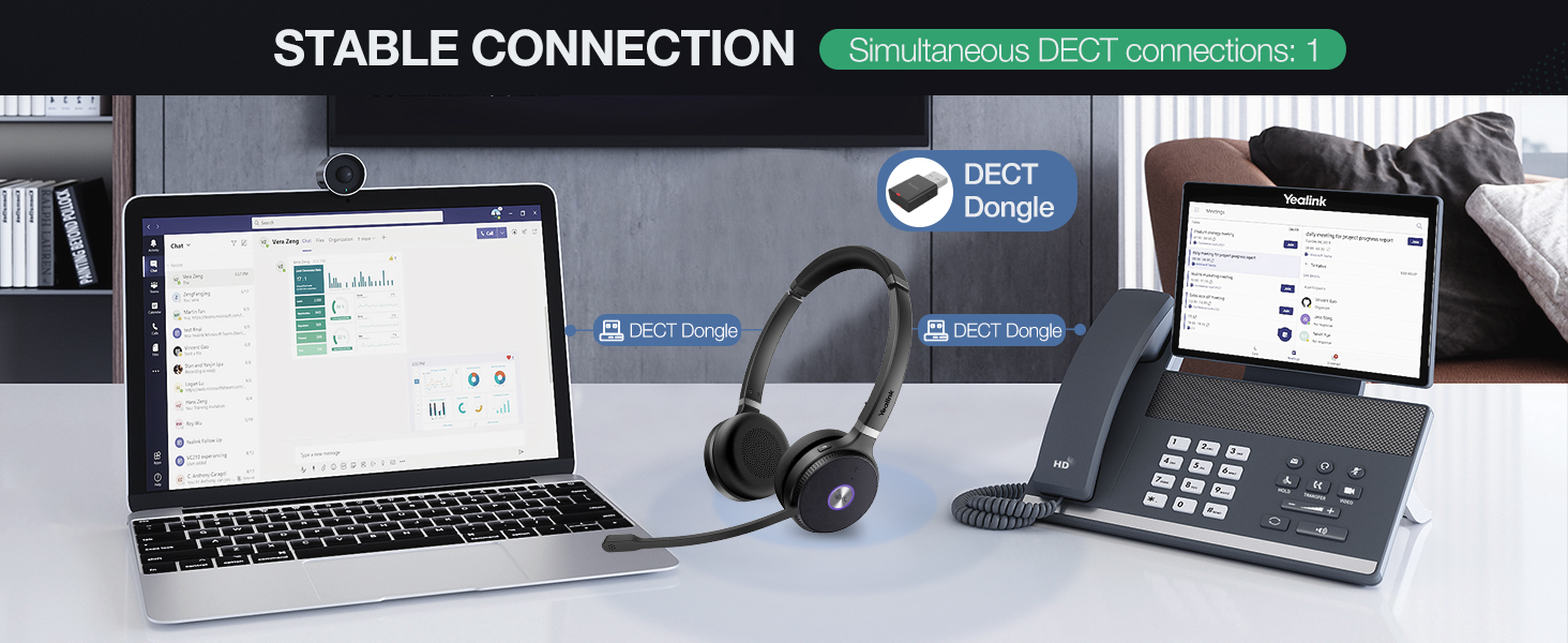 Yealink WH62 Mono Wireless Headset DECT Portable, Teams