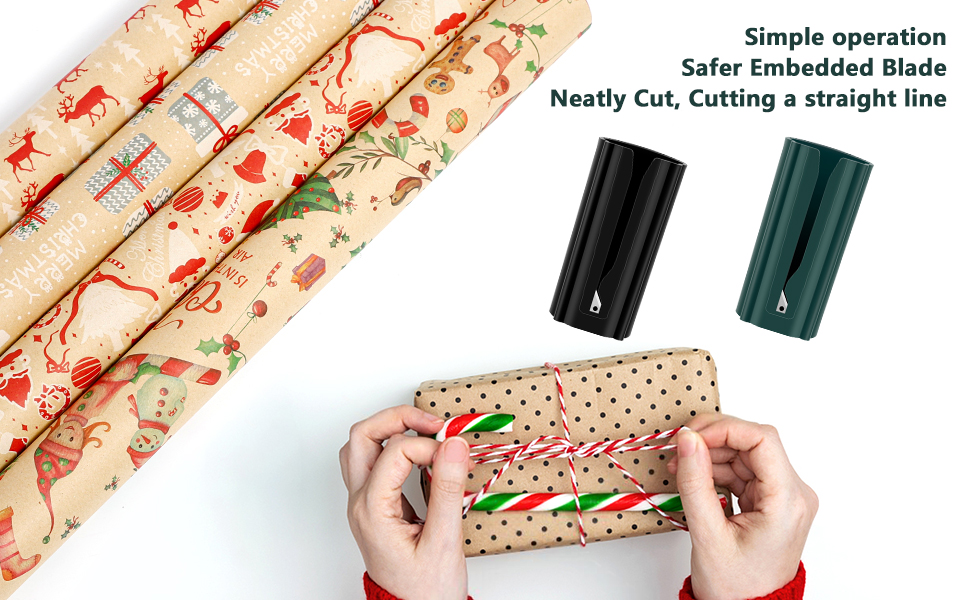2Pack Christmas Wrapping Paper Cutter, Easy Sliding Gift
