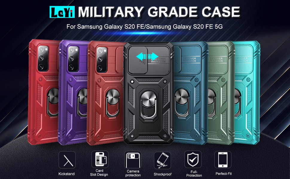 LeYi for Samsung Galaxy S20FE 5G Case with Slide Camera Cover and 2 Tempered Glass Screen