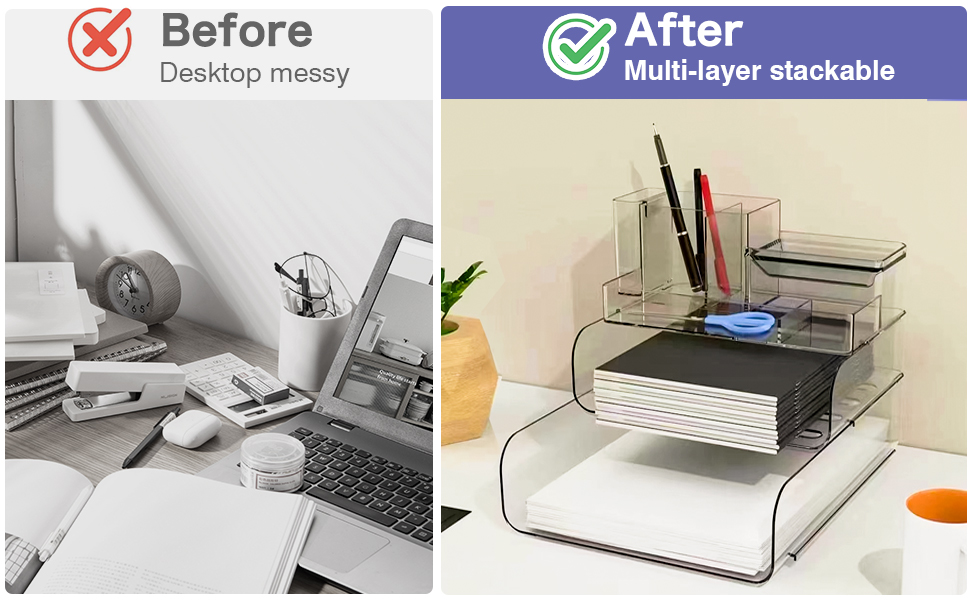 Stackable Clear Paper Trays Holder - Purilit Design Desktop