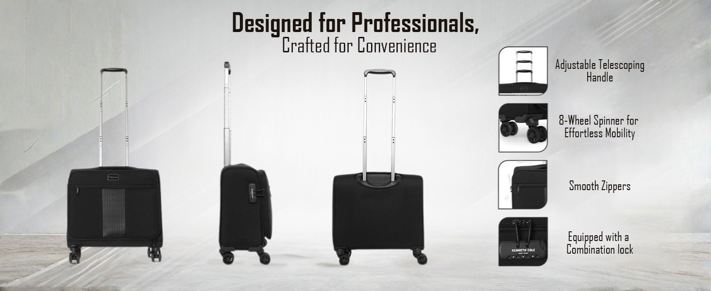 Kenneth Cole 8-Wheels Polyester Overnighter Trolley Luggage Bag | Fits 16" Laptop | Men & Women