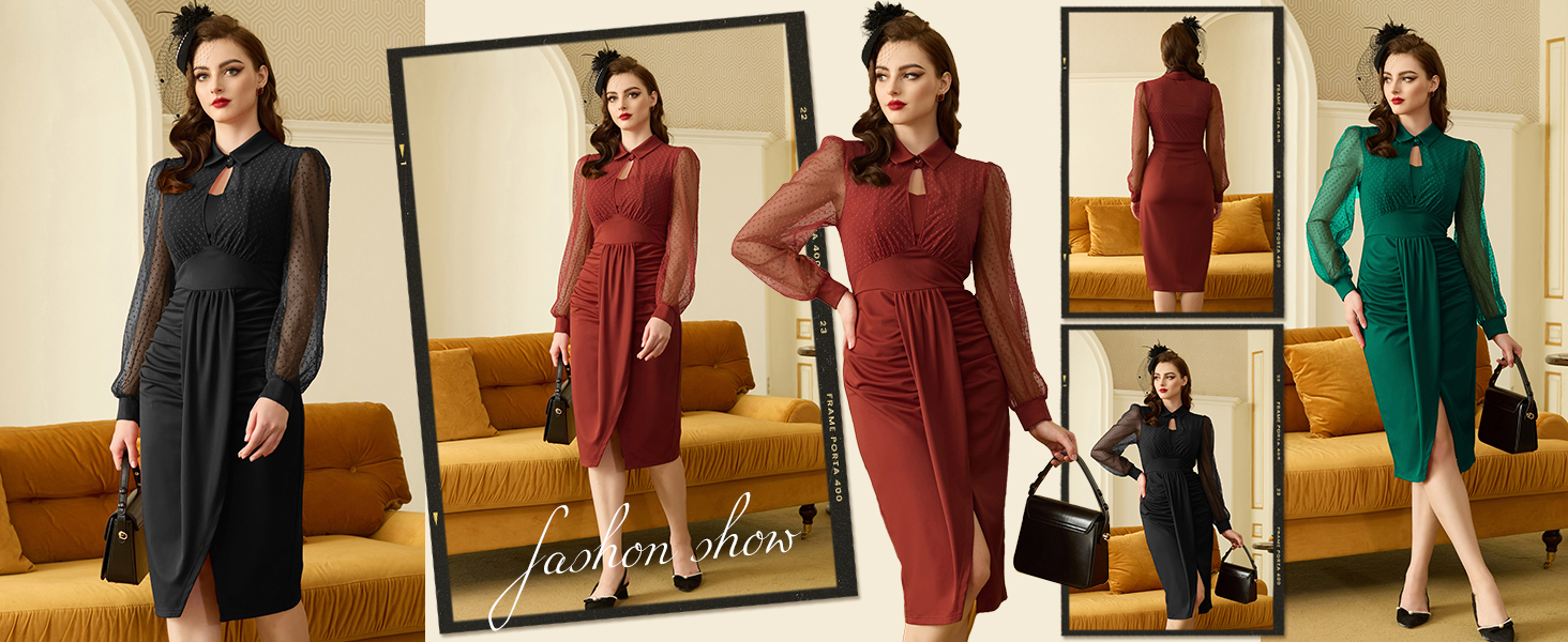 Women Vintage Ruched Front Wrap Dress