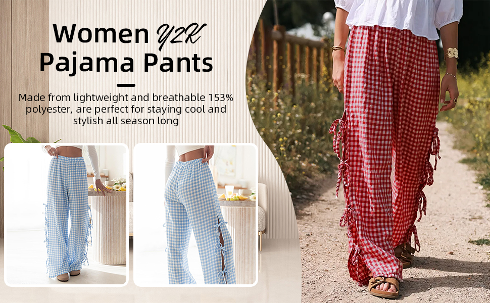 Giraropa Women Y2K Pajama Pants Bow Tie Side Loose Trousers